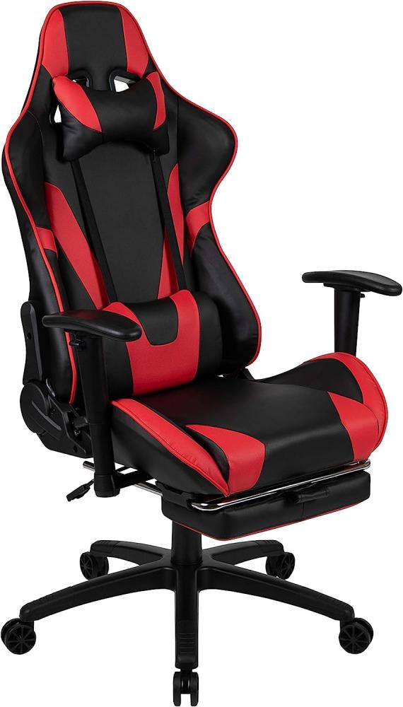 Flash Furniture Gaming Stuhl mit hoher Rückenlehne – Ergonomischer Bürosessel mit verstellbaren Armlehnen und Fußstütze – Perfekt als Zockerstuhl und fürs Home Office – Rot Bild 1