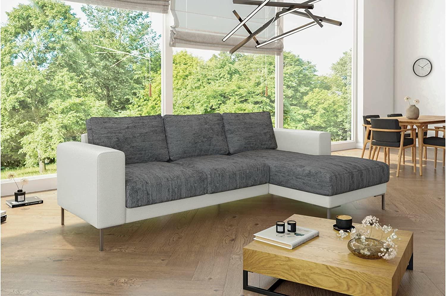 Stylefy Aversa Ecksofa Strukturstoff BERLIN Kunstleder MADRYT Grau Weiß Rechts Bild 1