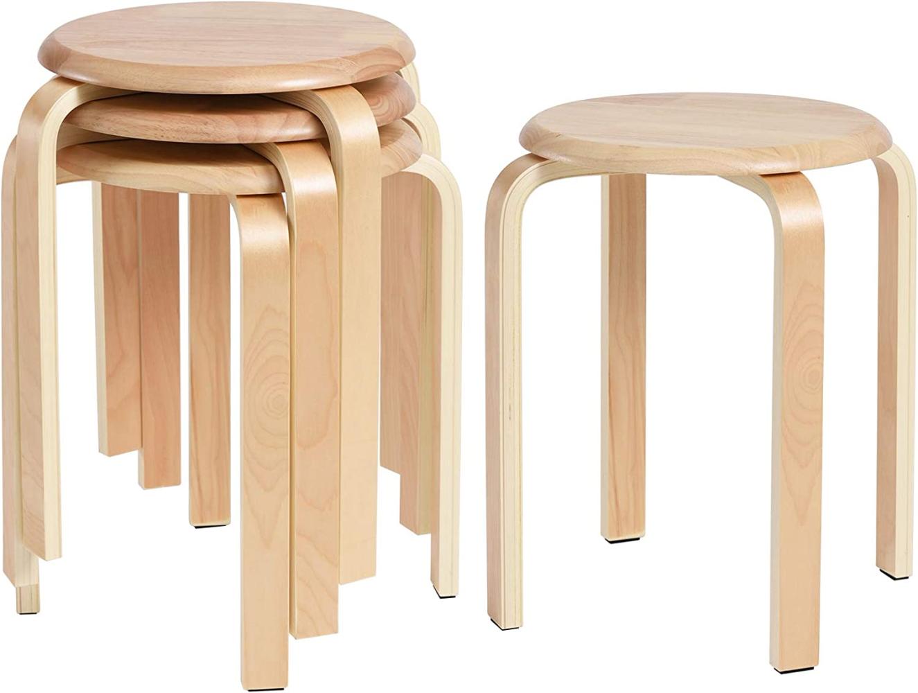 IBUYKE 4er Set Esszimmerhocker, Holzstapelstuhl mit Rutschfester Matte, Stapelhocker für Klassenzimmer, Ihrer Küche, Ihrem Speise- oder Home-Pub-Bereich Natur RF-752-4 Bild 1