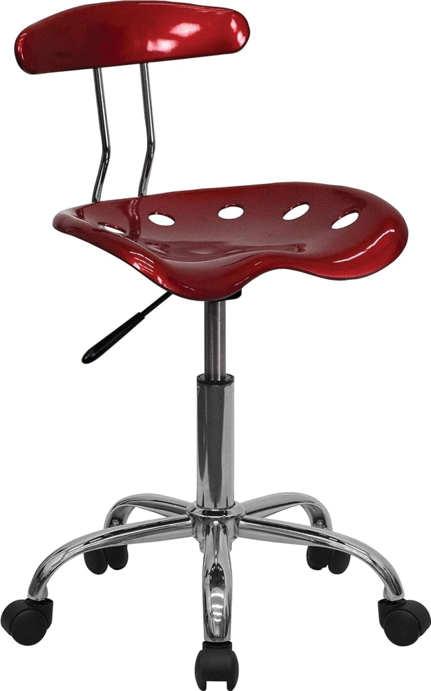 Flash Furniture Arbeitshocker mit Rückenlehne – Ergonomischer Schreibtischstuhl höhenverstellbar – Bürostuhl mit Traktorsitz für Home Office – Rot Bild 1