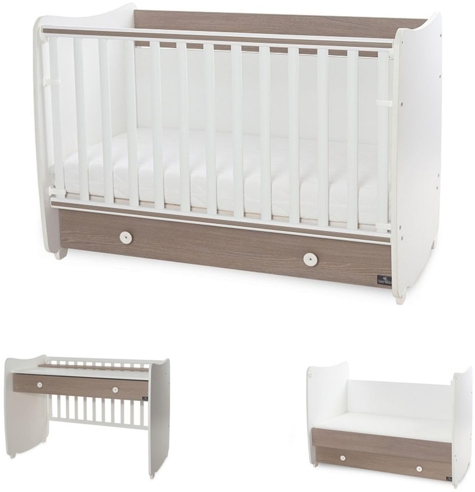 Lorelli Babybett Dream 60 x 120 cm umbaubar Schreibtisch Kinderbett Schaukelbett braun weiß Bild 1