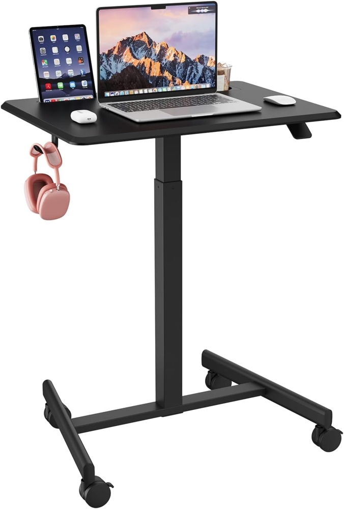 JUMMICO Höhenverstellbarer Schreibtisch Mobiler mit Rollen, Schreibtisch Höhenverstellbar Kleiner Tisch Computertisch Stehpult, 65x48 cm, Schwarz Bild 1