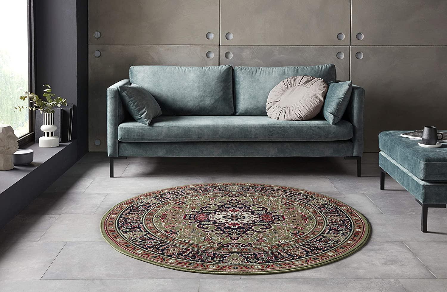 Orientalischer Kurzflor Teppich Skazar Isfahan - grün - 160 cm Durchmesser Bild 1