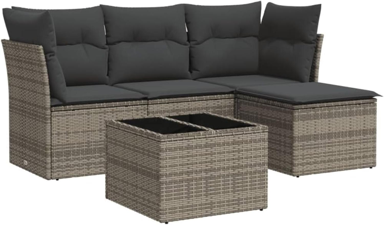 vidaXL 5-tlg. Garten-Sofagarnitur mit Kissen Grau Poly Rattan 3217550 Bild 1