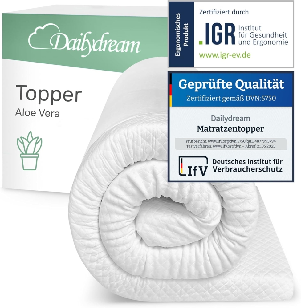 Dailydream viscoelastischer Matratzentopper "Model M" mit Memory Foam Effekt, 90x190x5cm, Edition "Aloe Vera" Bild 1