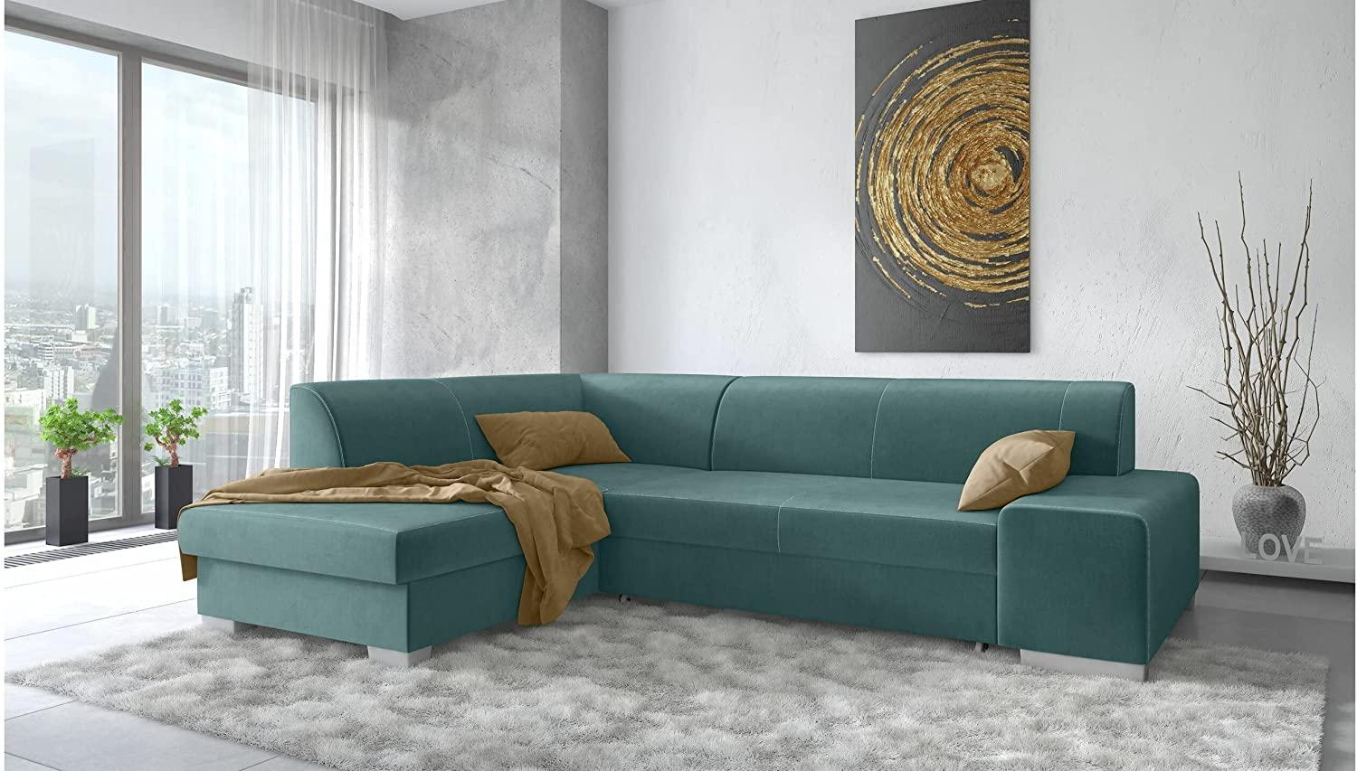 Stylefy Panaro Ecksofa Velours KRONOS Türkis Links ohne Bild 1