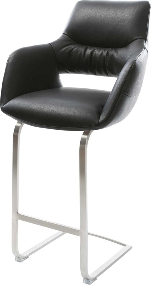 Barstuhl Yago-Flex Echt-Leder Schwarz Freischwinger flach Edelstahl Taschenfederkern Bild 1