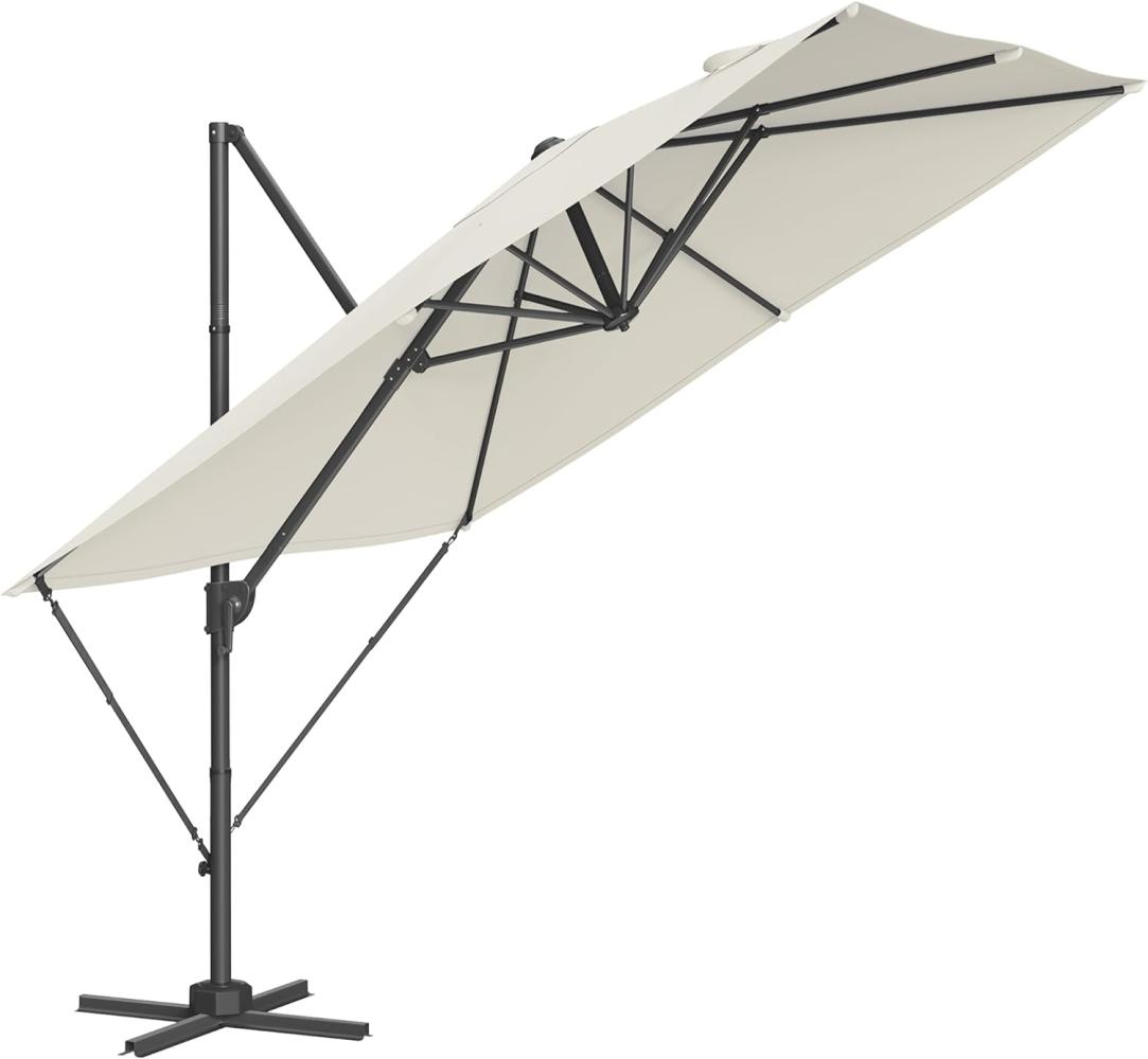 Songmics Sonnenschirm, Ampelschirm, 270x270 cm, UV-Schutz UPF 50+, Gartenschirm, um 360° drehbar, Neigungswinkel verstellbar, mit Kurbel, Kreuzfuß, cremeweiß Bild 1