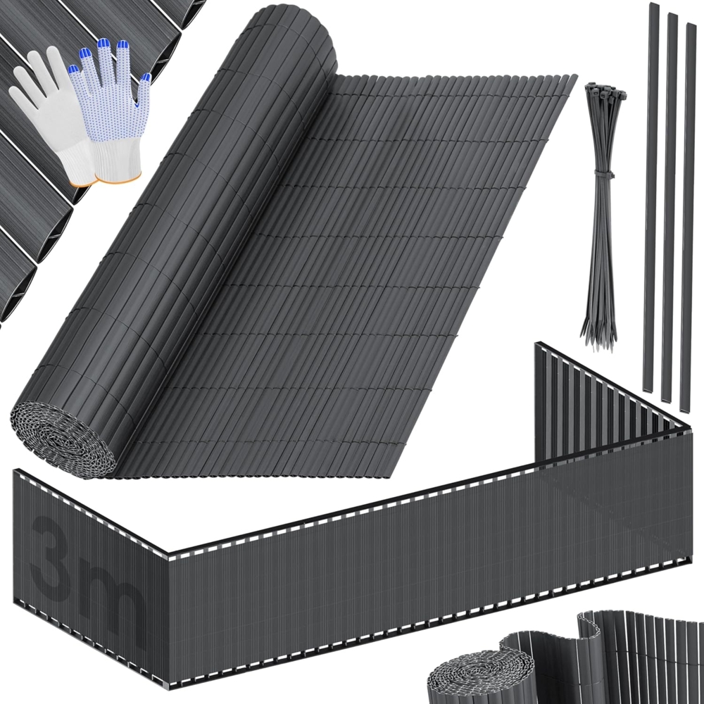 KESSER® PVC Sichtschutzmatte Sichtschutzzaun Balkonverkleidung Windschutz verstärkte Lamellen für Garten Balkon & Terrasse Balkonumrandung inkl Kabelbindern, Abdeckung & Handschuhe Schwarz, 80 x 300 cm Bild 1