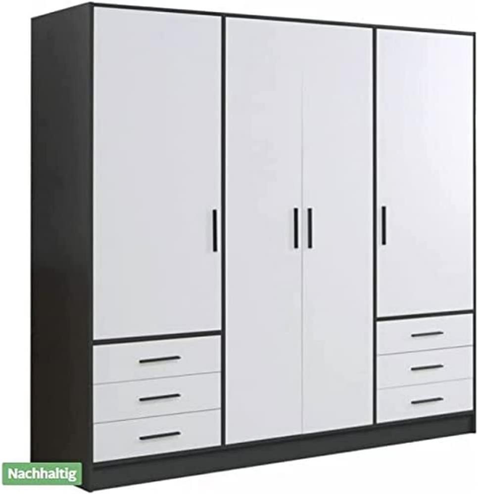 FORTE Jupiter Kleiderschrank 4-türig, 6 Schubkästen, Holz, Schwarz-Weiß, 206. 5 x 60 x 200 cm Bild 1