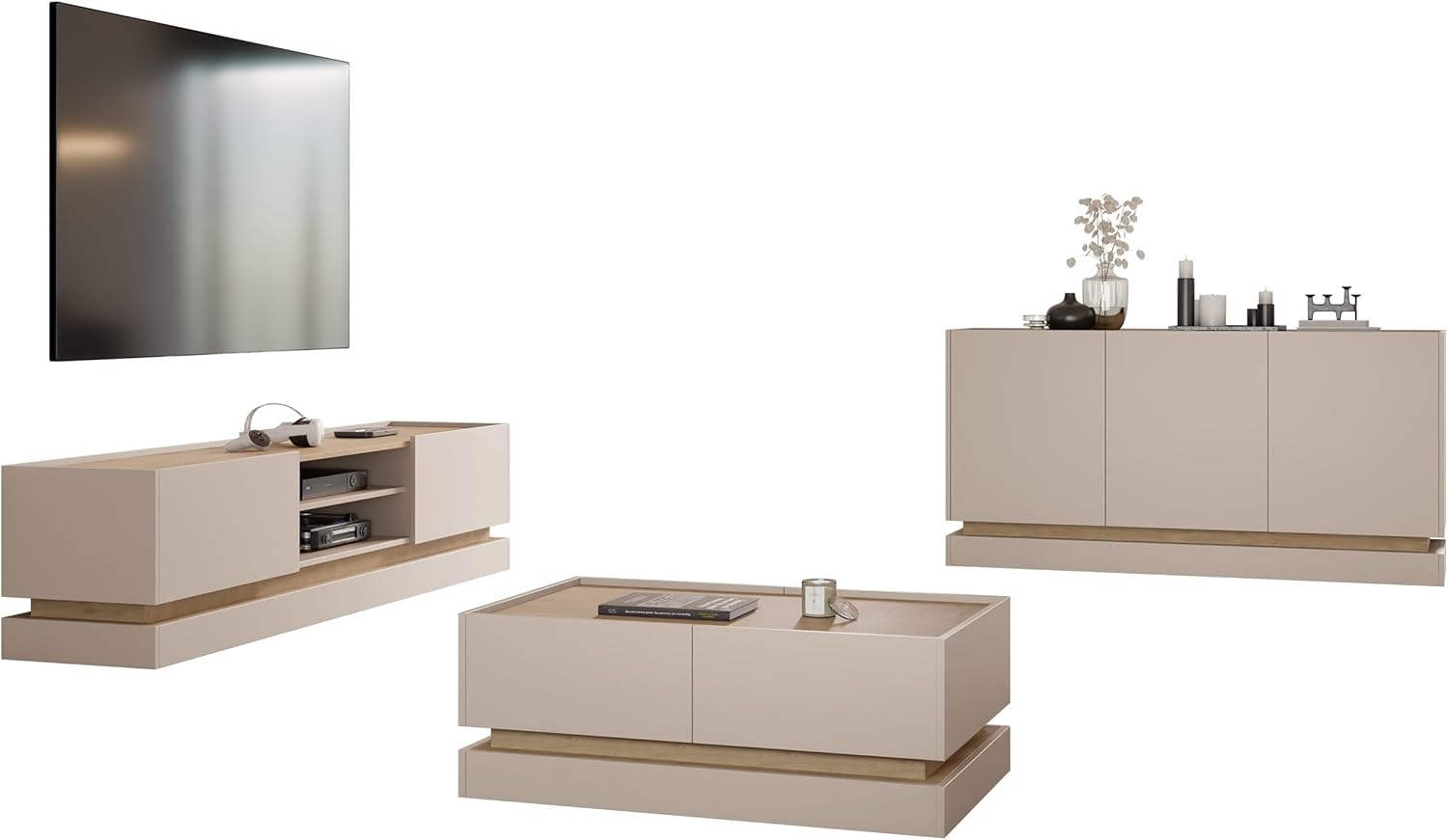 Wohnzimmer-Set Zarpant (Farbe: Sandbeige / Eiche Cremona) Bild 1