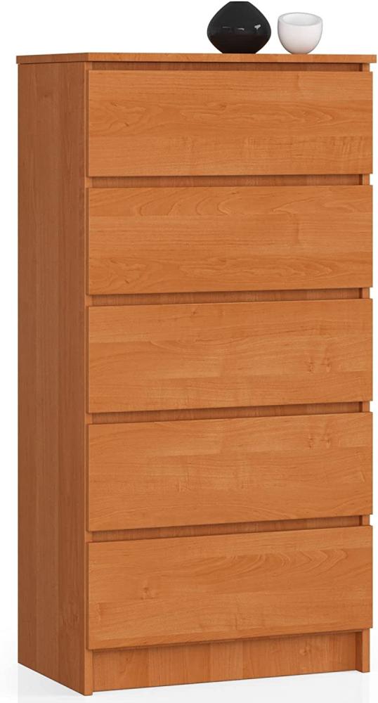 Kommode K60 mit 5 Schubladen | für das Wohnzimmer Schlafzimmer Schrank Büro Arbeitszimmer | Modernes Funktionales Design | B60 x H121 x T40 cm, Gewicht 39kg | Erle Bild 1