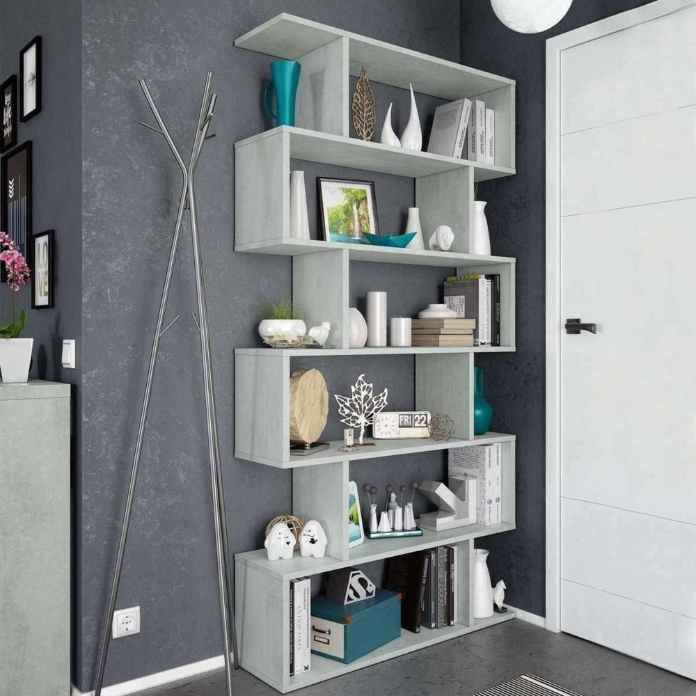 Dmora - Joliet Bücherregal, Hohes doppelseitiges Bücherregal, Trennregal mit 5 Regalen, Modernes Büroregal, 80x24h192 cm, Betongrau Bild 1