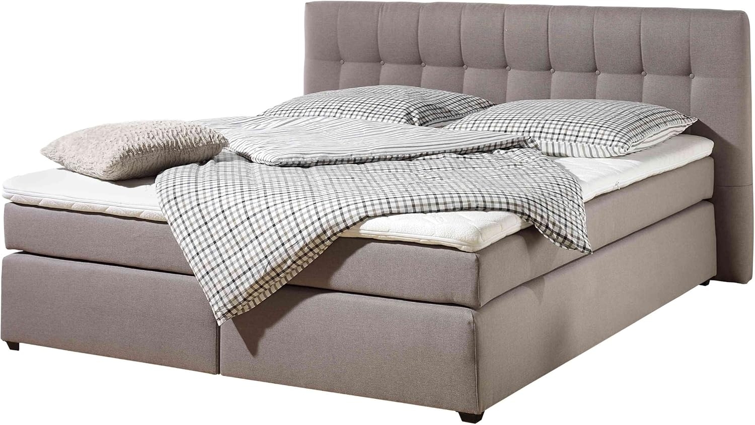 Maintal Boxspringbett Jeremy, 160 x 200 cm, Strukturstoff, 7-Zonen-Kaltschaum Matratze H3, taupe Bild 1