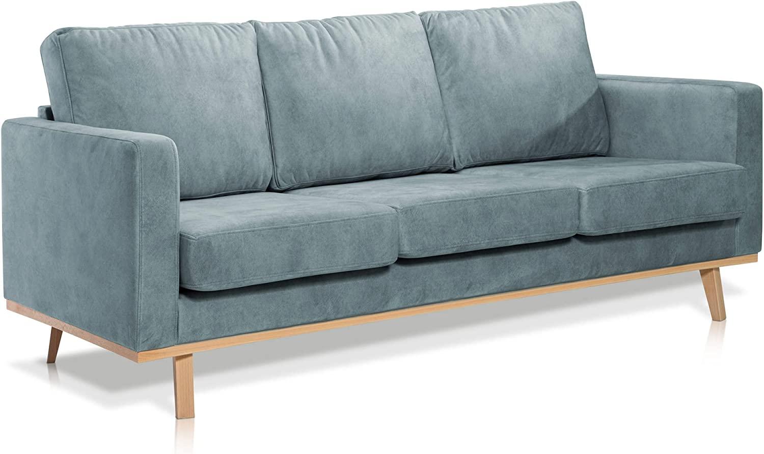 Möbel-Eins CORIN 3-Sitzer Sofa mit Echtholz-Untergestell, Bezug in Velour-Optik Mint Bild 1