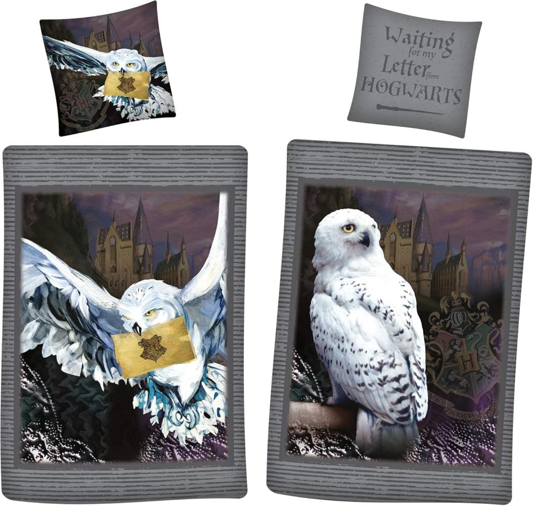 BERONAGE Kinderbettwäsche Harry Potter Hedwig Bettwäsche Linon / Renforcé Eule Bettbezug, 100% Baumwolle, 2 teilig, 135x200 + 80x80 cm Bild 1