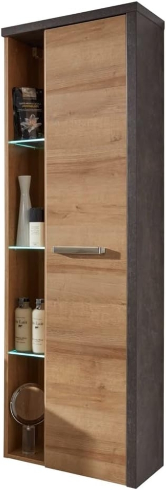 Bad Hochschrank hängend inkl. Beleuchtung BENISSA-19 in Eiche Riviera Honig Nb. mit Beton dunkel, B/H/T: ca. 48/160/31 cm Bild 1