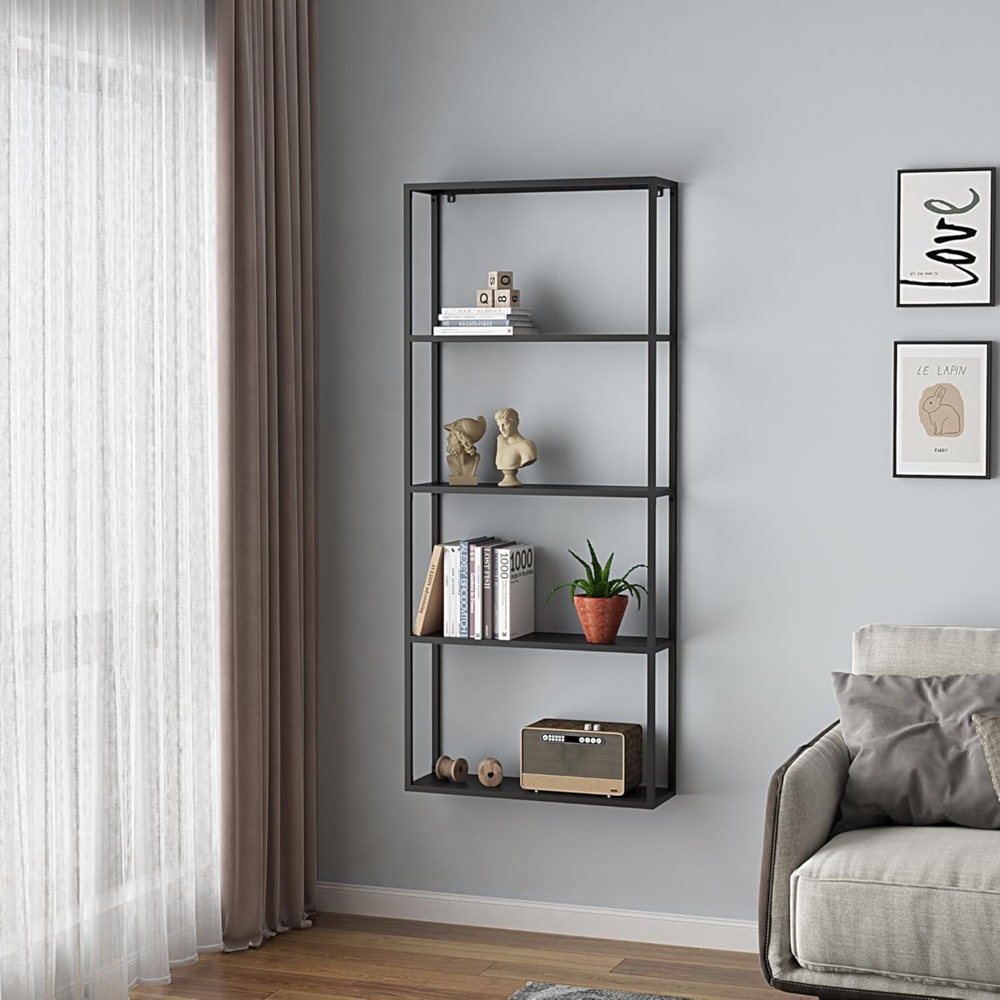 Wandregal Jämijärvi mit 4 Ablagen Schwarz, matt [en. casa] Bild 1