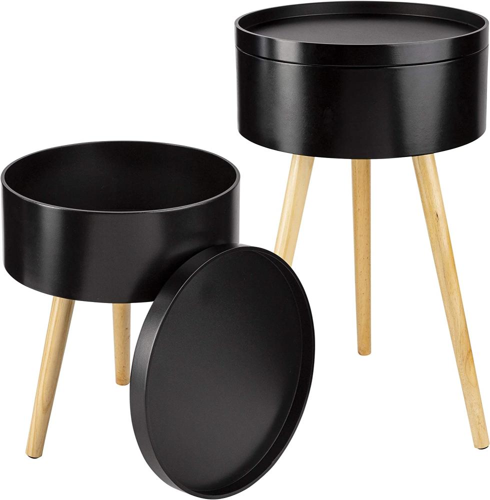ONVAYA® Beistelltisch 2er Set | Ø35 + 38cm | schwarz/holz | Couchtisch rund | Nachttisch Kiefer | Stauraum & Abnehmbarer Deckel | Modernes skandinavisches Design Bild 1
