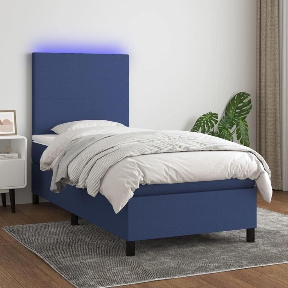 vidaXL Boxspringbett mit Matratze & LED Blau 90x190 cm Stoff 3134683 Bild 1