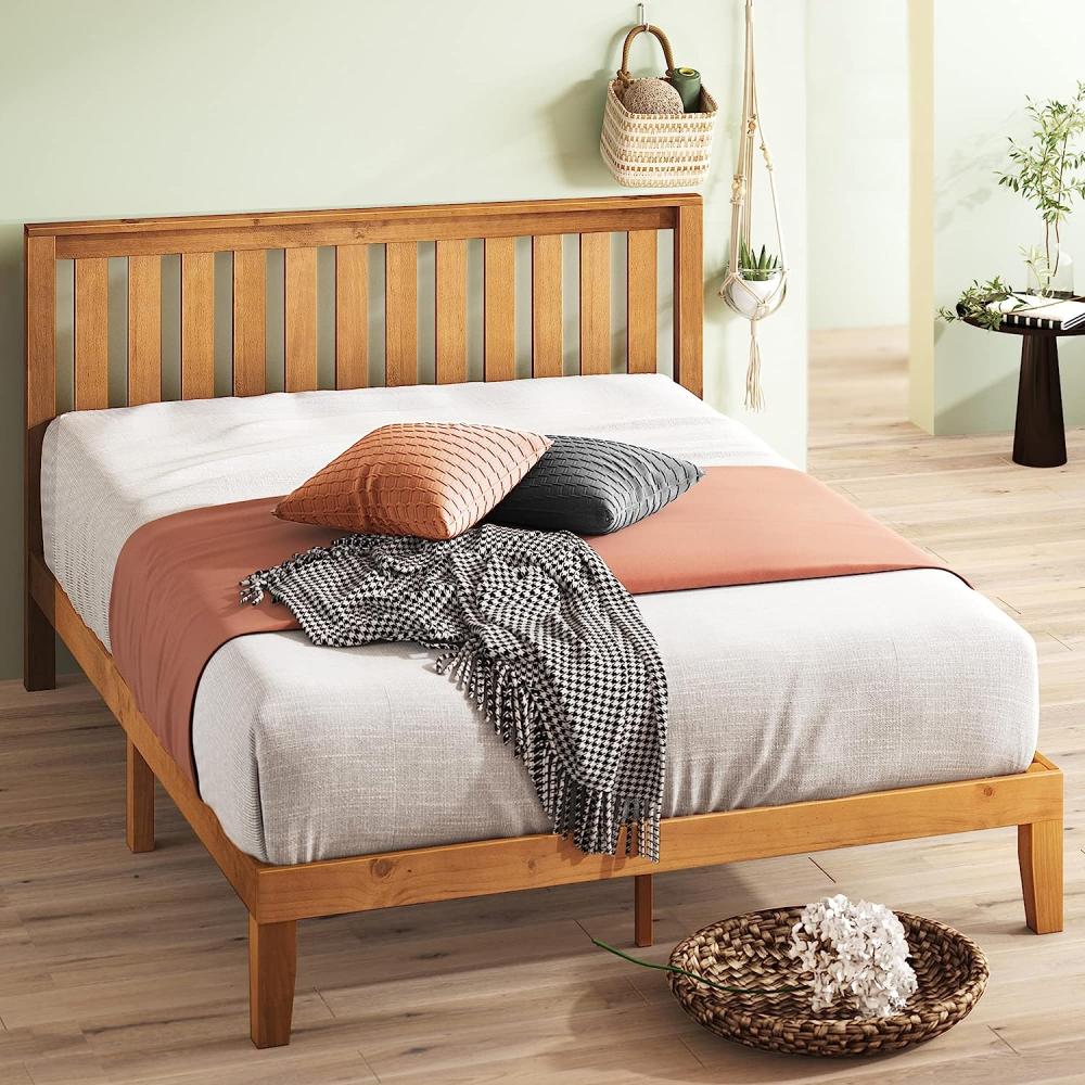 Zinus Alexia 12-Zoll-Holz-Plattformbett mit Kopfteil / Matratzenbasis/ Keine Boxspring erforderlich/ Stabiler Holzlattenrost/ Schnelle, einfache Montage/ 100 x 200 cm Bild 1