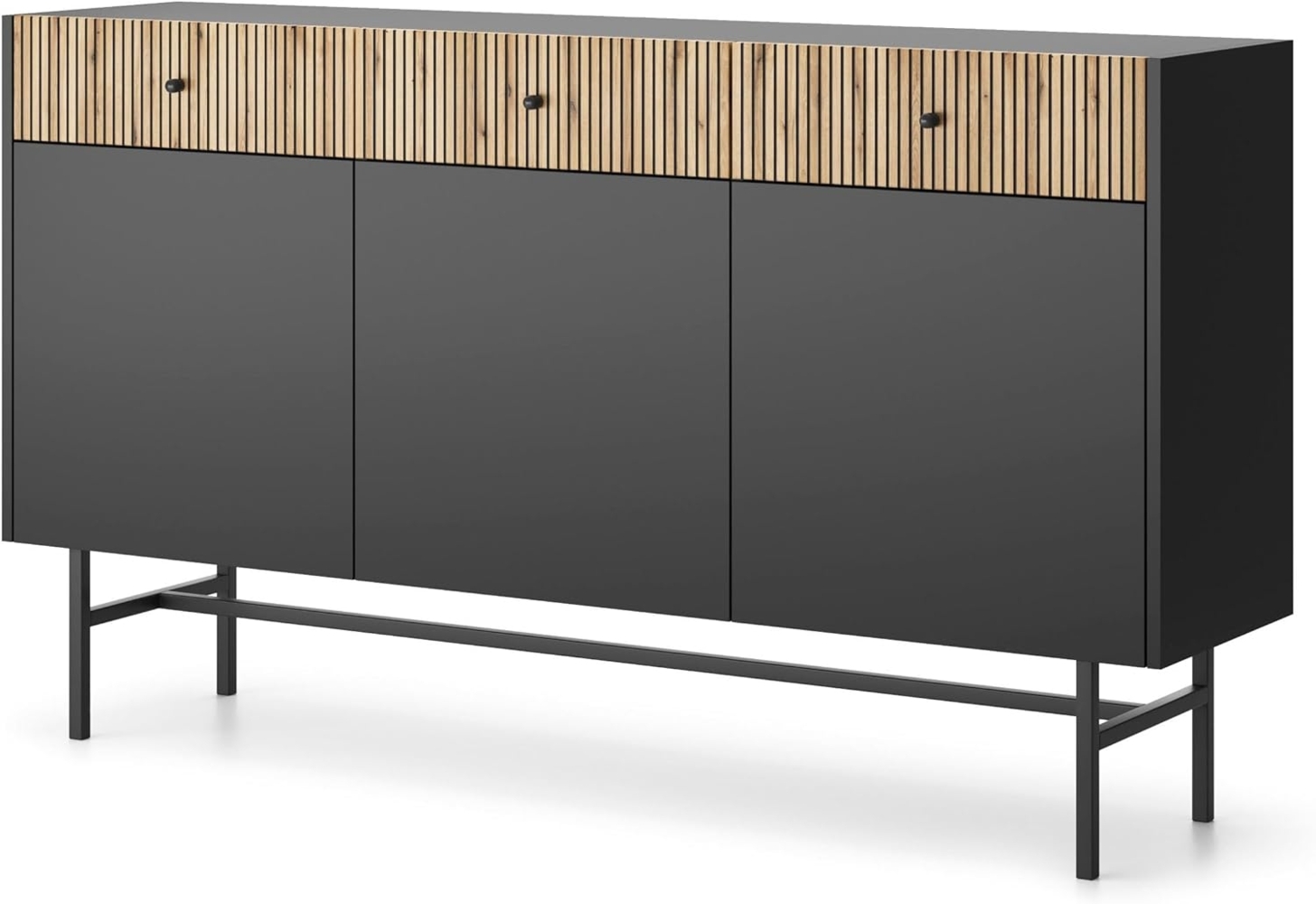 Selsey Divenos - Sideboard 3-türig, Schwarz / Holzoptik Eiche, 155 cm Bild 1