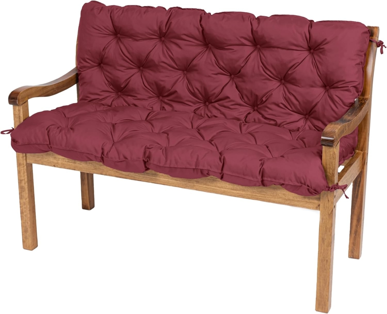 TexDeko® Garden Gartenbankauflage mit Rückenlehne wasserabweisend UV - beständig Bankauflage In- & Outdoor Sitzkissen und Rückenkissen Hollywoodschaukel Sitzpolster (130 x 50 x 50 cm Bordeaux) Bild 1