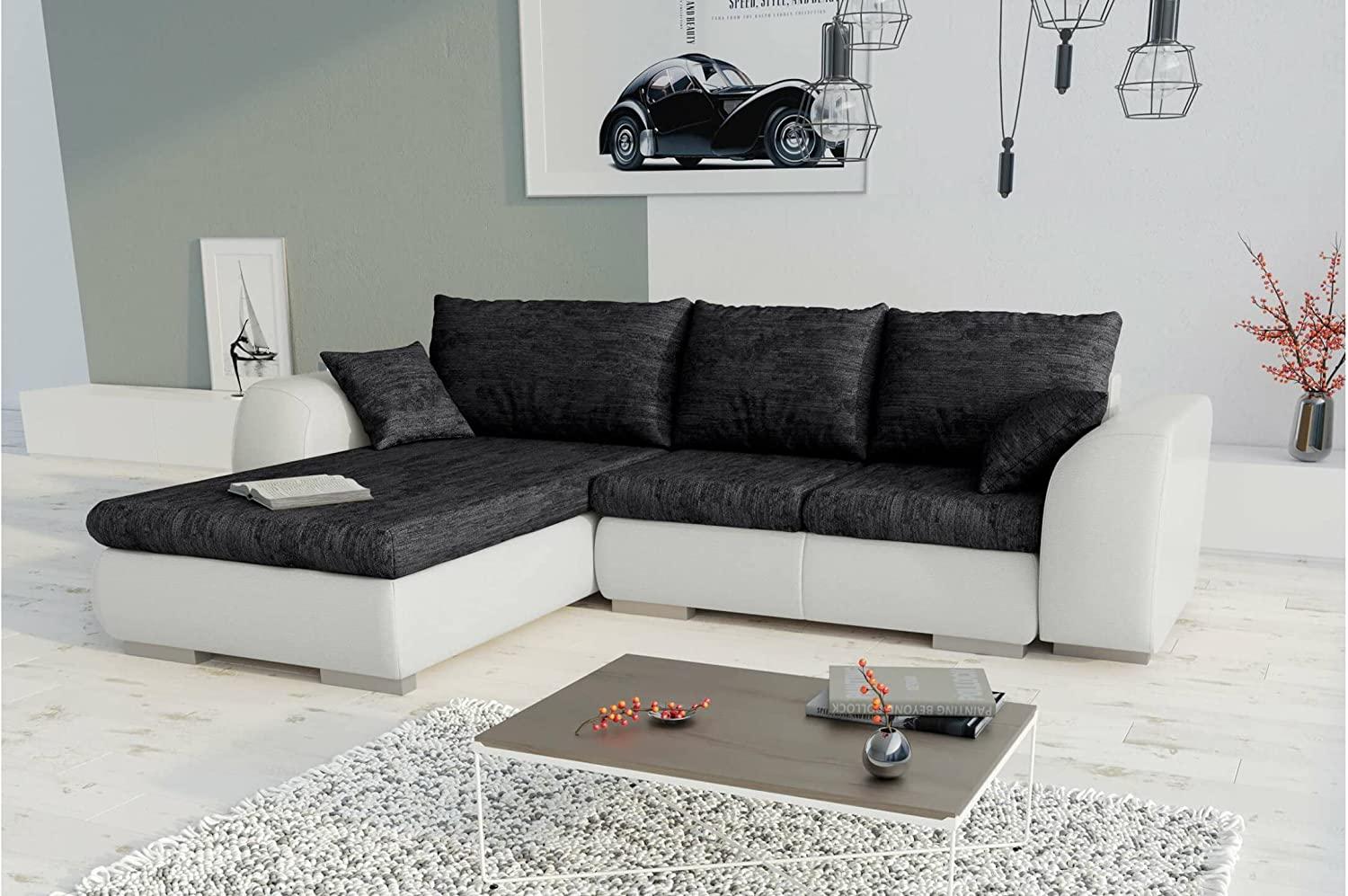 Stylefy Salturo Ecksofa Strukturstoff BERLIN Kunstleder MADRYT Schwarz Weiß Links Bild 1