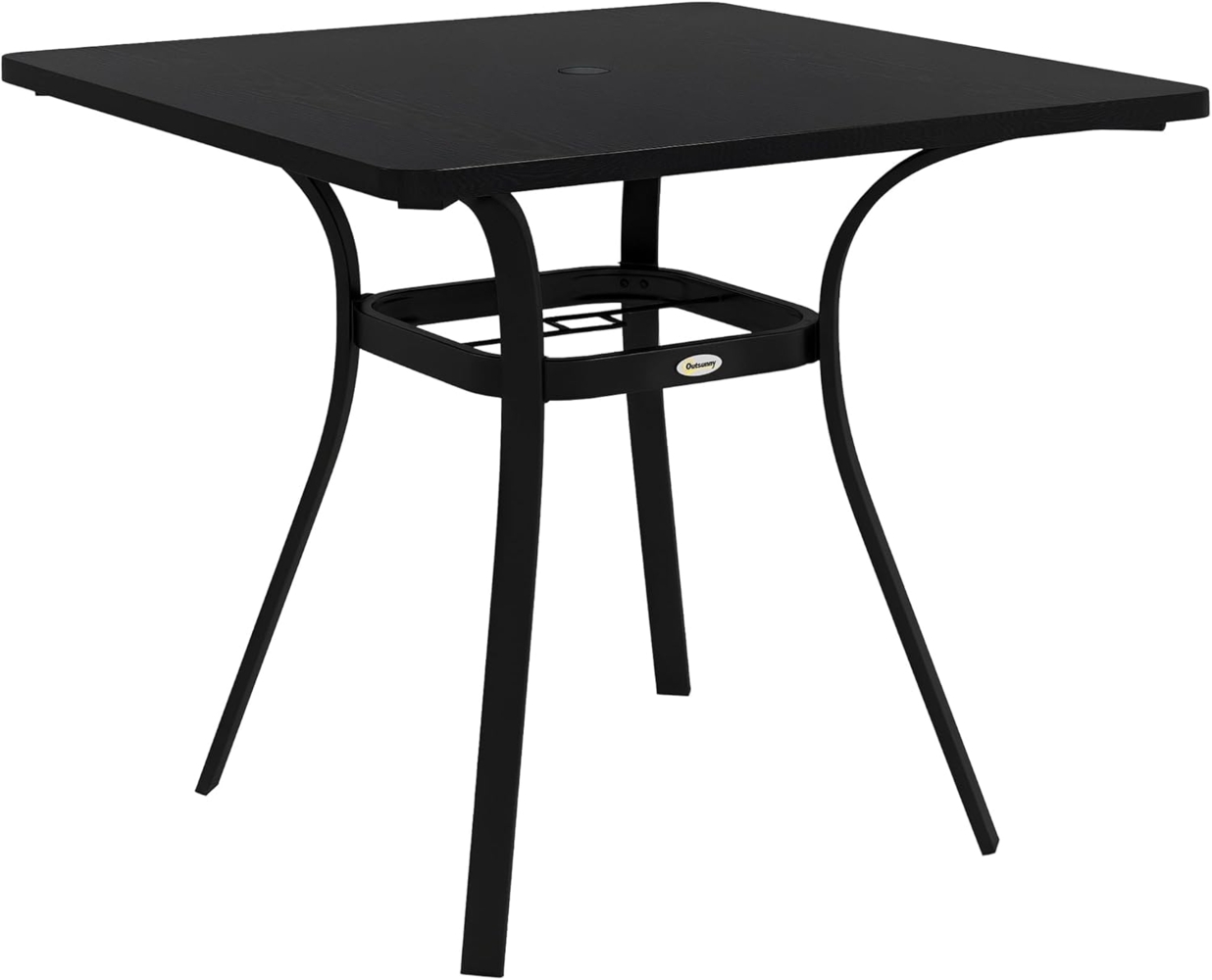 Outsunny Gartentisch Esstisch mit Schirmloch für 4 Personen (Balkontisch, 1-St, Terrassentisch), für Terrasse, Stahl, Schwarz, 80 x 80 x 76 cm Bild 1