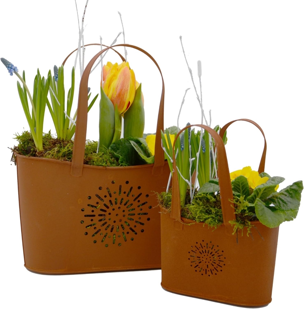 UNUS GARDEN Blumentopf Topf Handtasche Rostopfik (2 St, 2er Set in zwei Größen (16,5 cm und 11 cm hoch), Gartendeko robust Bild 1