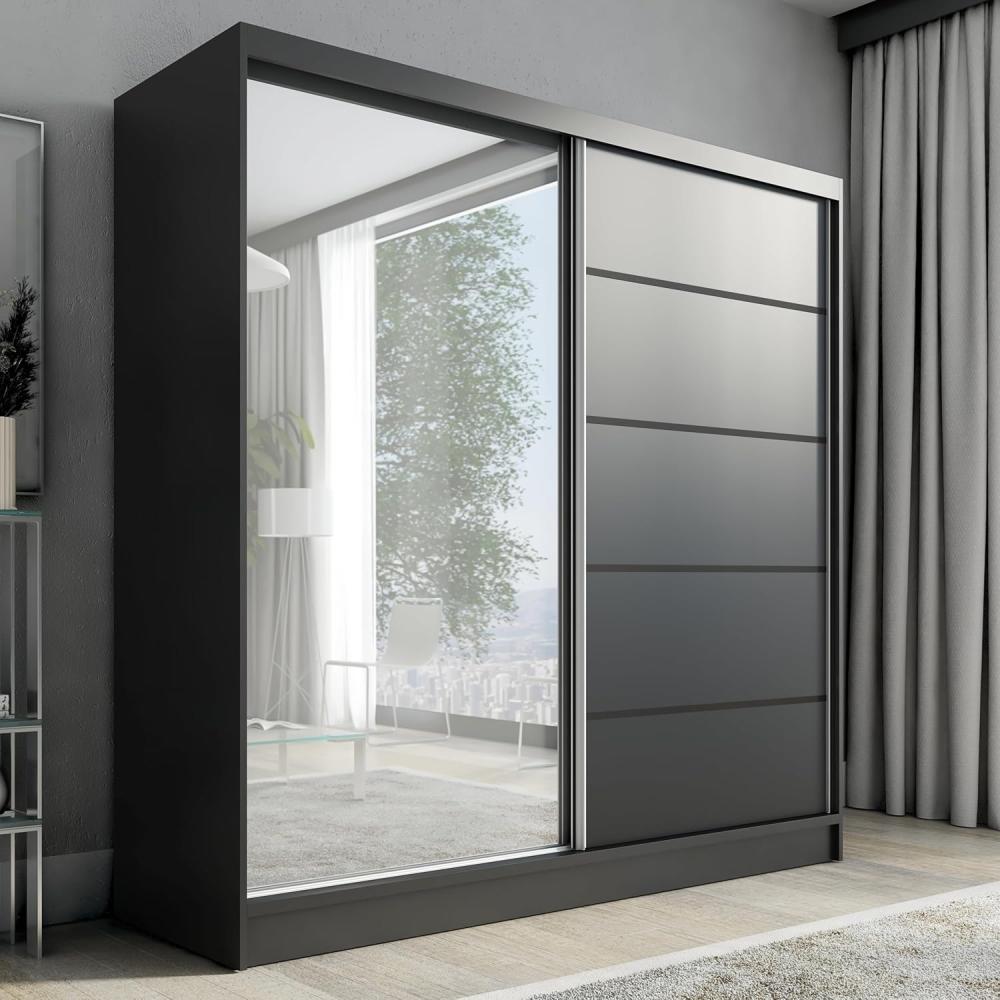 A&J MöbelLand GmbH Schwebetürenschrank NERO 2 200 cm mit Spiegel drei Schubladen Bild 1