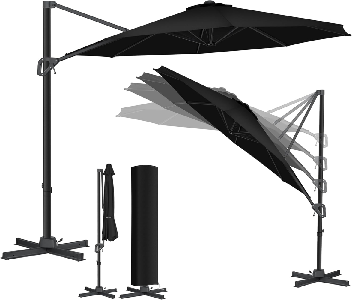 KESSER® Sonnenschirm Ampelschirm Sun Rund XL, Schwarz, Ohne LED Bild 1