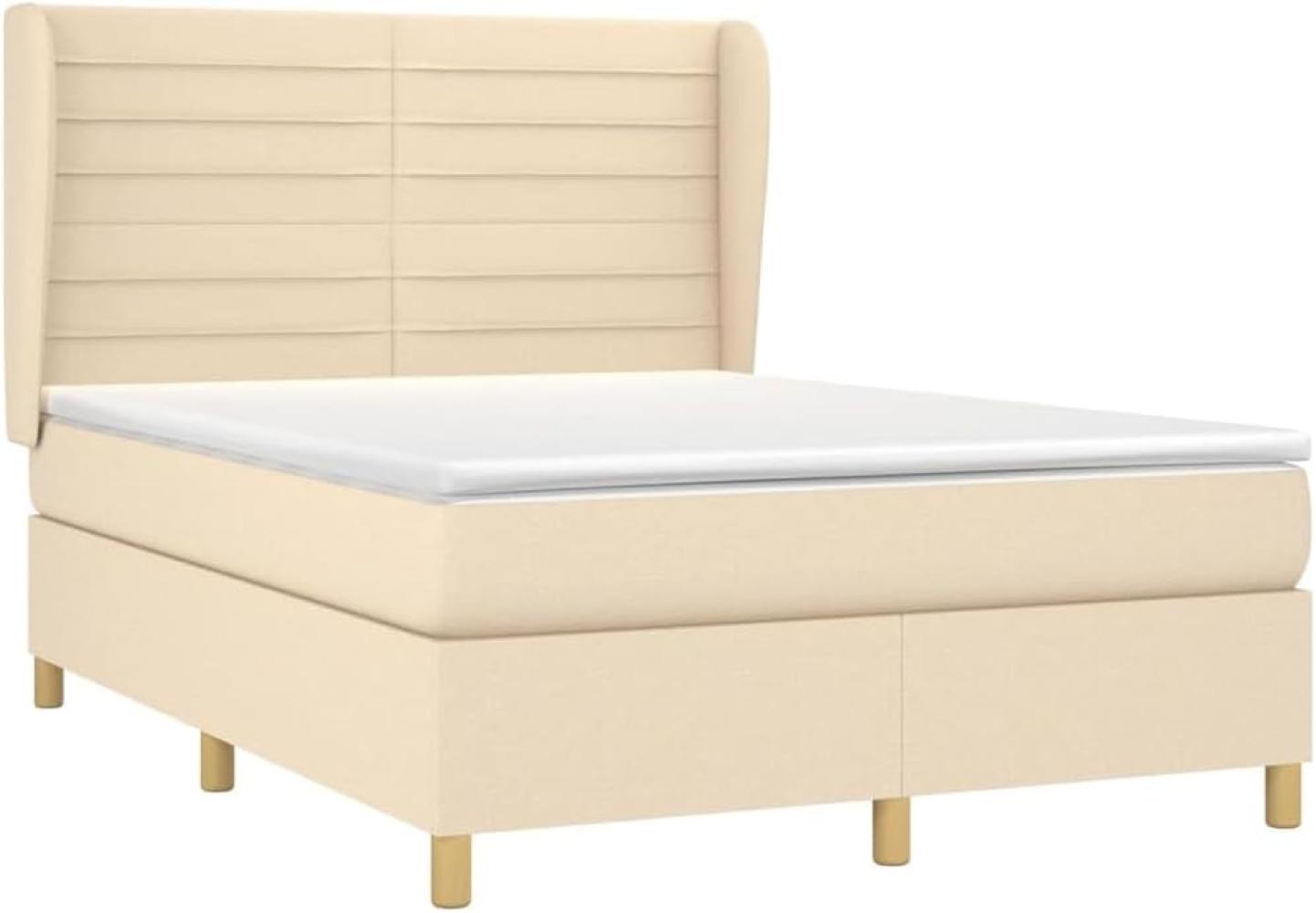 vidaXL Boxspringbett mit Matratze Creme 140x190 cm Stoff 3128602 Bild 1