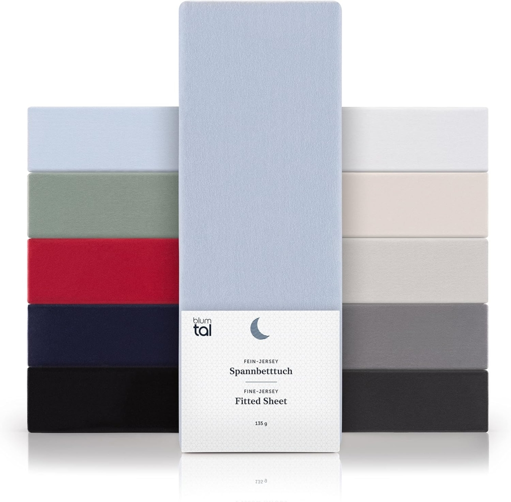 Blumtal® Basics Spannbettlaken für Topper 100x200 cm Jersey - Bettlaken 100x200 cm aus 100% Baumwolle - Oeko-TEX zertifiziertes Spannbetttuch 100x200 cm - Spannbettlaken Topper 100x200 cm - Hellblau Bild 1