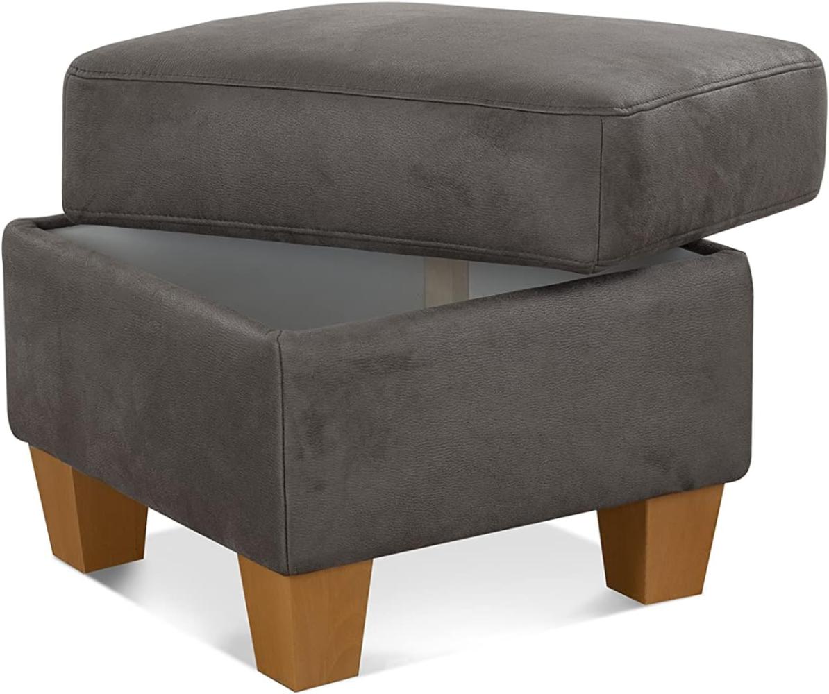 Cavadore Hocker Ammerland / Stauraumhocker mit Holzfüßen, als Fußhocker oder Beistellhocker / 58 x 48 x 58 / Wildlederoptik, Grau Bild 1