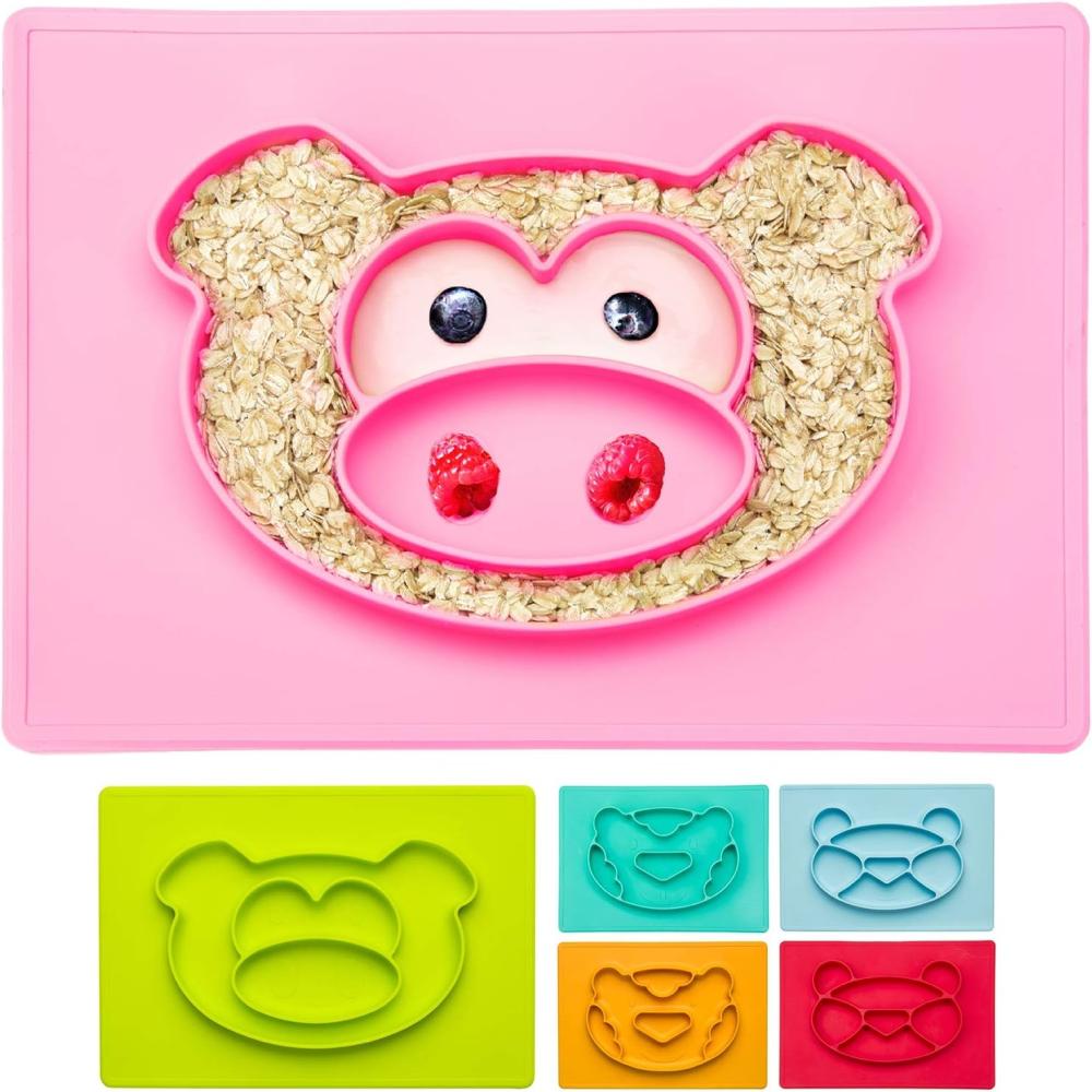 all Kids United Kindergeschirr-Set Happy Face Mat Kinder-Teller, Silikon, Baby Essmatte Essunterlage Bild 1