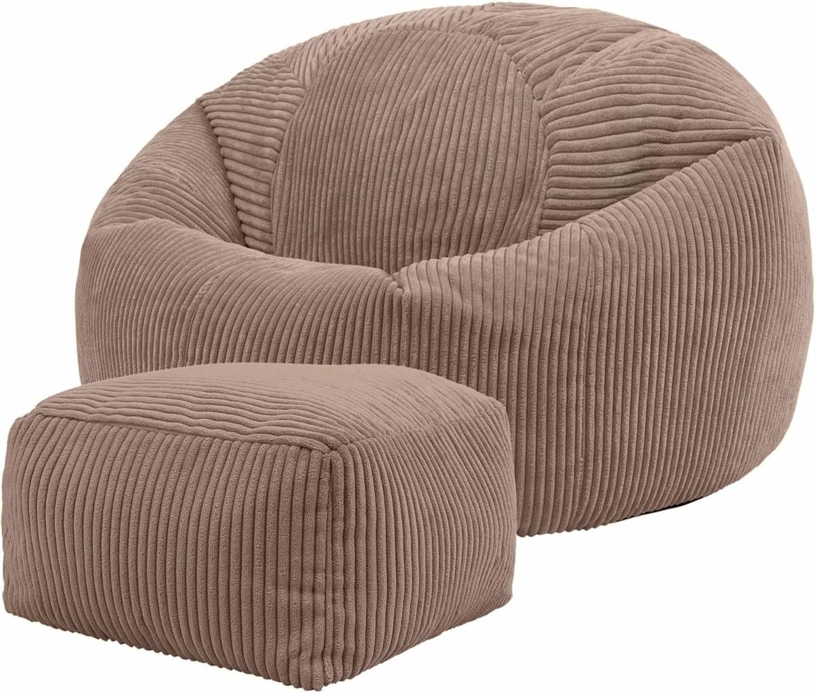Icon Kingston Sitzsack mit Hocker Cord, Mokkabraun, Sitzsack Erwachsene mit Füllung, Bean Bag, Cord Sessel, Lounge Sessel, Lounge Stuhl, Schlafzimmer, Wohnzimmer, Wohnzimmer Möbel Bild 1