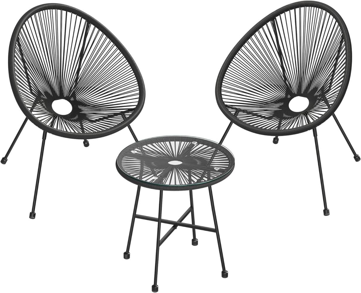 Songmics Balkonmöbel, Gartenmöbel-Set, 3er Set, Sitzgruppe, Terrassenmöbel, Tischoberfläche aus Glas, 2 Stühle, Innen- und Außenbereich, für Terrasse, Garten, Balkon, im Freien, schwarz GGF013B02 Bild 1