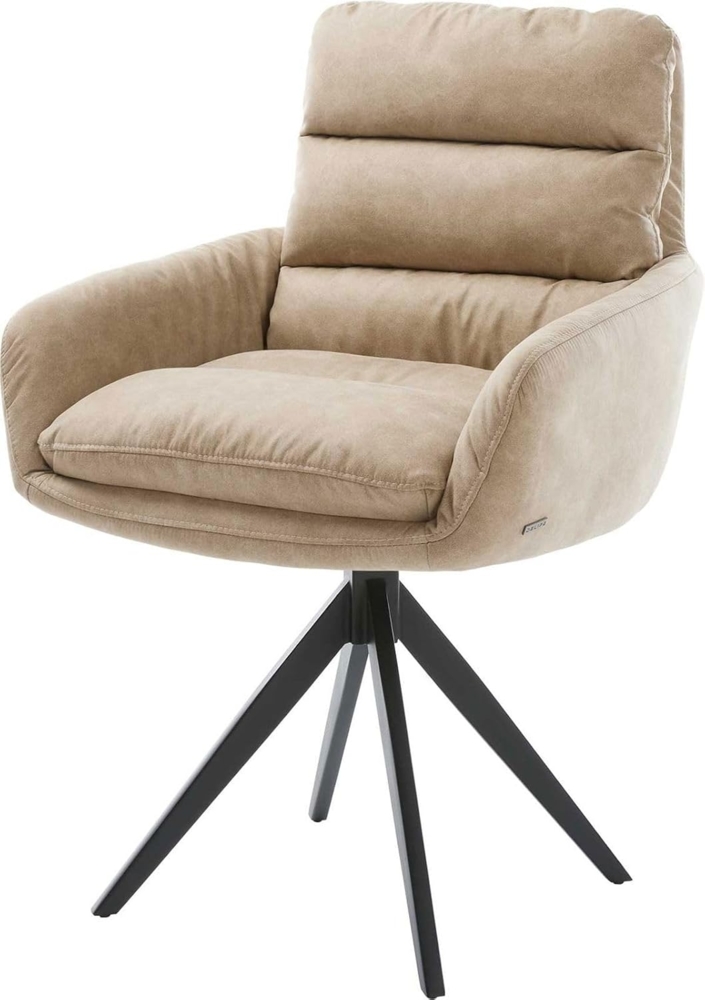 Esszimmerstuhl Abelia-Flex mit Armlehnen Mikrofaser Beige Vintage Kreuzgestell kantig Schwarz Bild 1