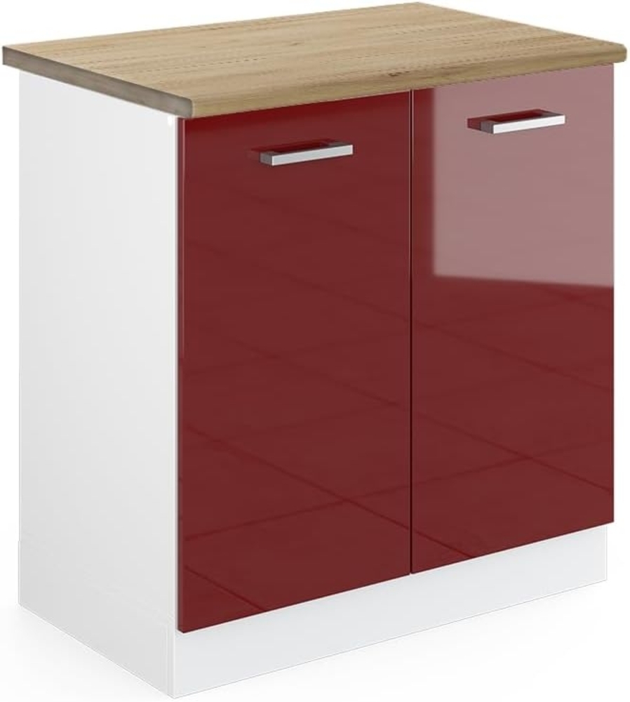 Vicco Spülenunterschrank R-Line, Bordeaux Hochglanz/Weiß, 80 cm, AP Eiche Bild 1