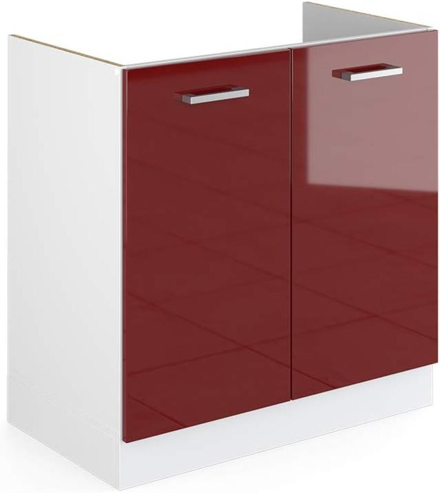 Vicco Spülenunterschrank R-Line, Bordeaux Hochglanz/Weiß, 80 cm, AP Eiche Bild 1