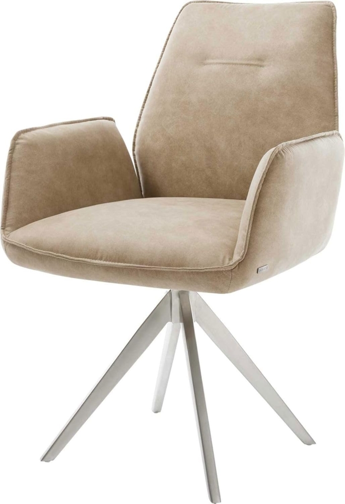 Esszimmerstuhl Zoa-Flex Mikrofaser Beige Vintage Kreuzgestell kantig Edelstahl Taschenfederkern Bild 1