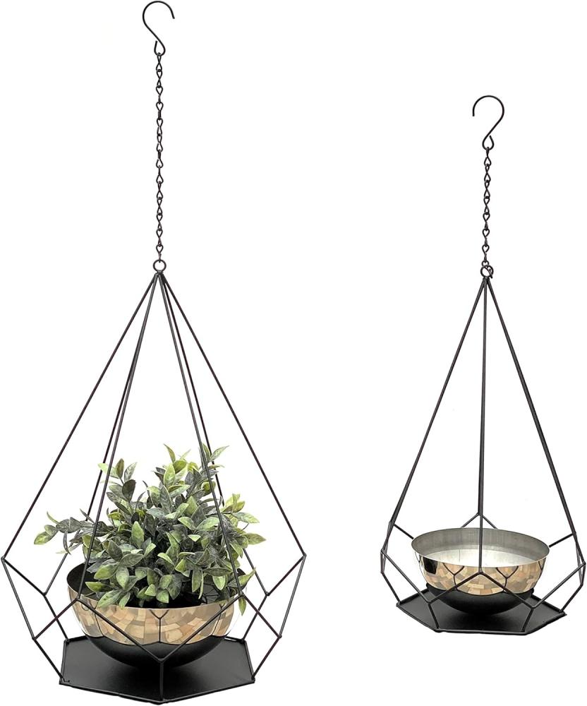 DanDiBo Blumenampel 2er Set Innen Metall Wand Hängepflanzen 96095 mit Topf 6 Ecken, Pflanzenhänger Blumenhänger Topfhänger Blumentopfhänger Bild 1