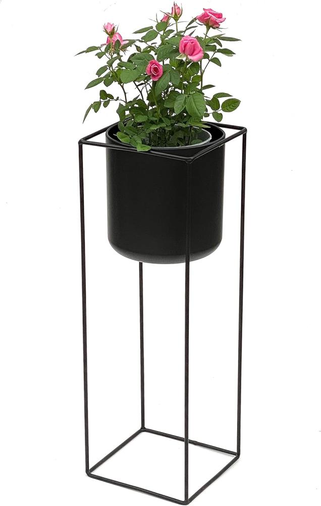 DanDiBo Blumenhocker mit Topf Metall Schwarz Eckig 60 cm Blumenständer 96023 Blumensäule Modern Pflanzenständer Pflanzenhocker Bild 1