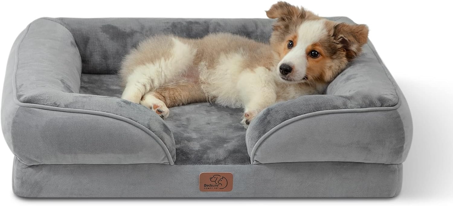 BEDSURE orthopädisches Hundebett Ergonomisches Hundesofa - 71x58 cm Hundecouch mit eierförmiger Kistenschaum für kleine Hunde, waschbar rutschfest Hundebetten, grau Bild 1