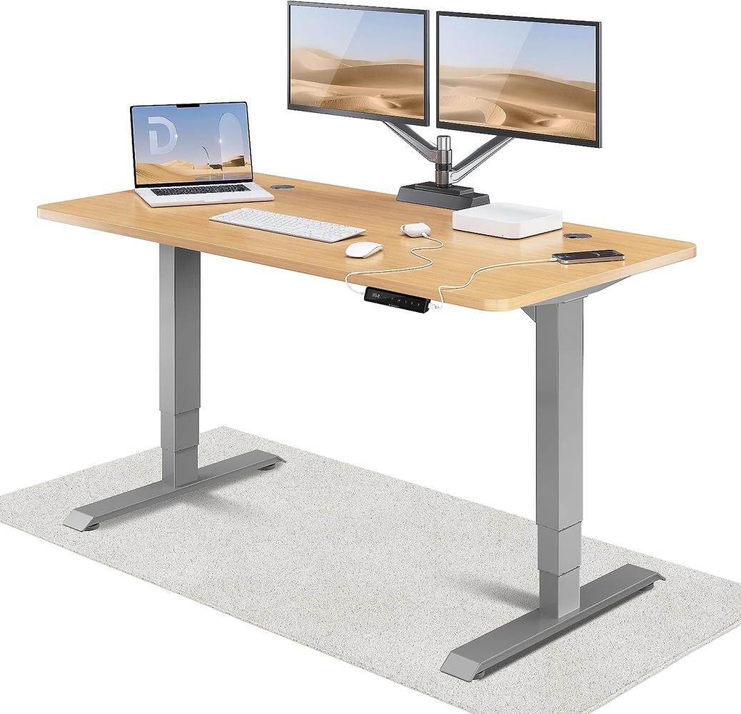 Höhenverstellbarer Schreibtisch - Höhenverstellbar Elektrisch mit Flüsterleisem Dual-Motor & Touchscreen - Hohe Tragfähigkeit - Stehtisch von Desktronic, Grau + Eiche, 160 x 80 cm Bild 1