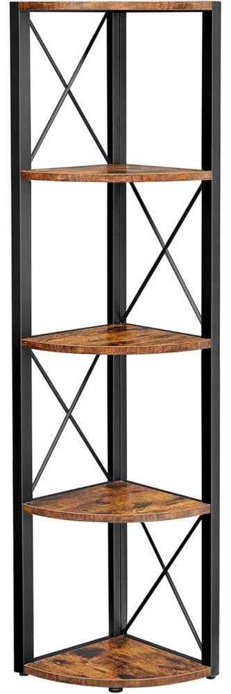 Eckregal mit 5 Ebenen, Bücherregal, Standregal, Aufbewahrungsregal, für Wohnzimmer, Bad, Küche, Flur, einfache Montage, vintagebraun-schwarz von Songmics LLS805B01 Bild 1
