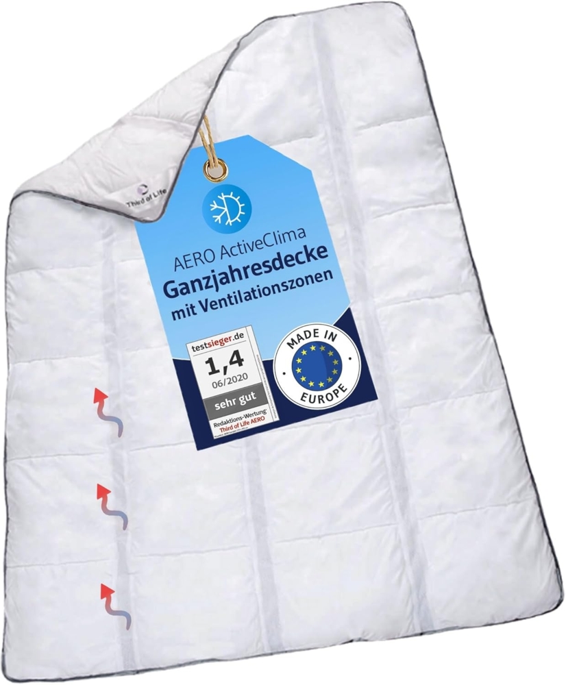 AERO ActiveClima 135x200 Bettdecke mit innovativer Climabalance®-Technologie | Flauschige Ganzjahres-Steppdecke mit Ventilationsstreifen | Perfekt als Sommer-Decke und Winterdecke 135x200 cm Bild 1