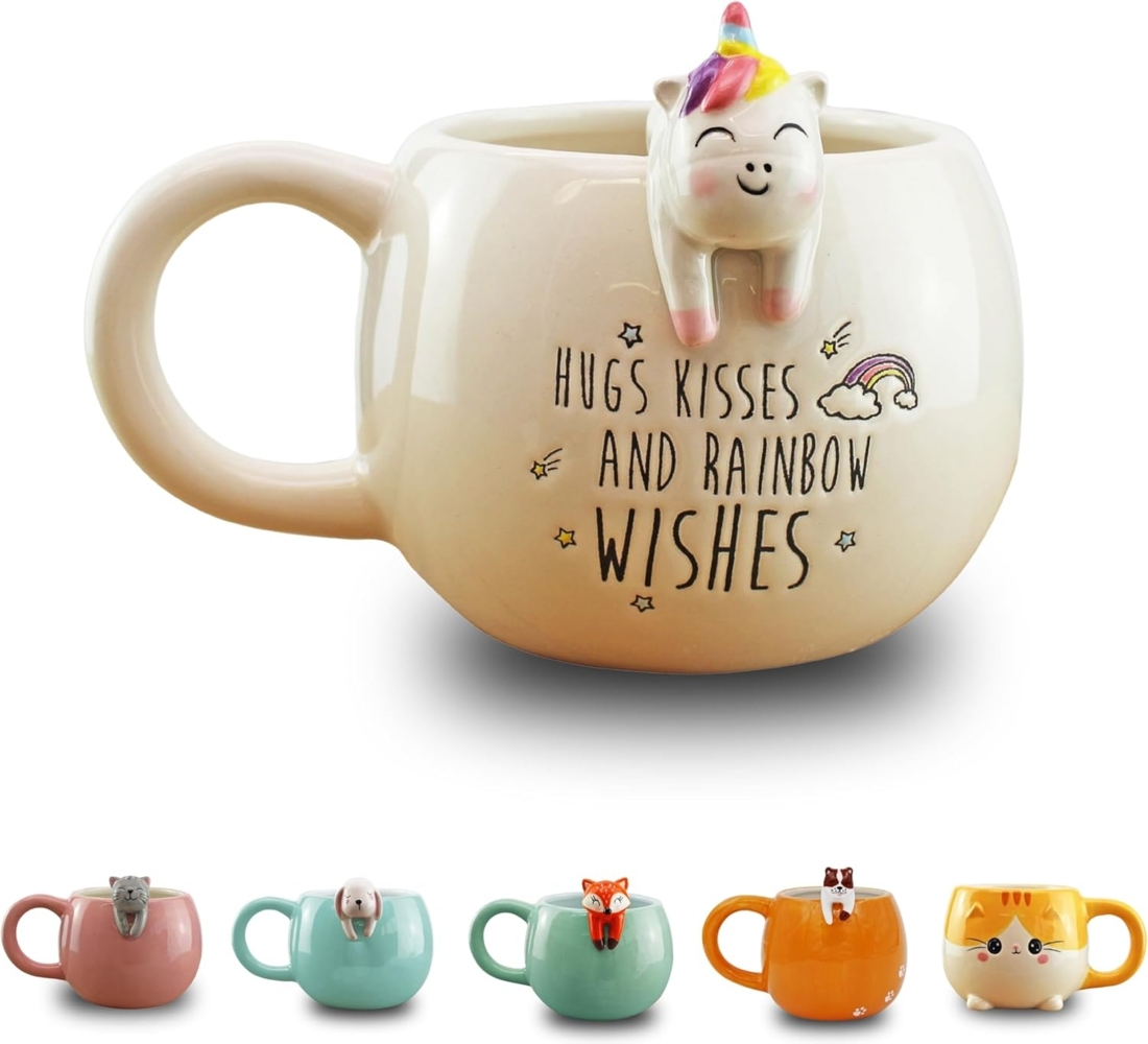 Winkee Tasse Tier Kaffeebecher mit Einhorn-Figur und Spruch Bild 1