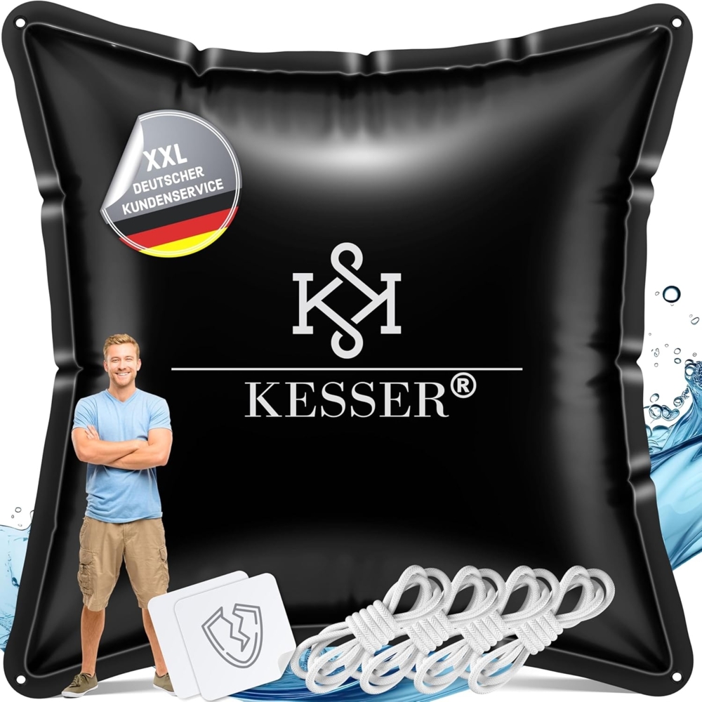 KESSER® Poolkissen Winter | Poolabdeckung mit Doppelnaht Whirpools | Luftkissen Pool Abdeckung Überwinterung | Abdeckung Einbaupools Winter | PVC wasserdicht & UV-beständig mit 4x Seile Schwarz, Quadrat, 120 x 120cm Bild 1
